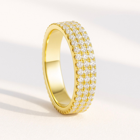 モアサナイト フルエタニティリング 1.5mm×3列｜Dカラー VVS1｜YG 2枚目の画像