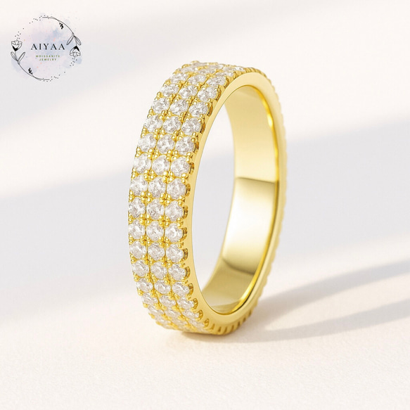 モアサナイト フルエタニティリング 1.5mm×3列｜Dカラー VVS1｜YG 1枚目の画像