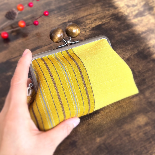 ハンドメイド 親子がま口お財布 イエローキャメル e7ccca2f48624c163fe755b8792247