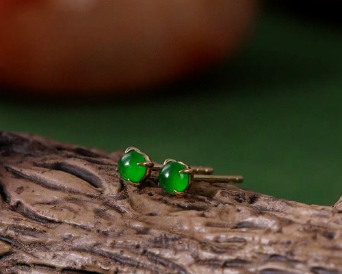 23-8 受注製作 高氷種 k18金ゴールド ピアス グアテマラ産 天然 本翡翠  