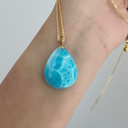 No982 天然無処理 ラリマー ペンダントトップ k18 ネックレス