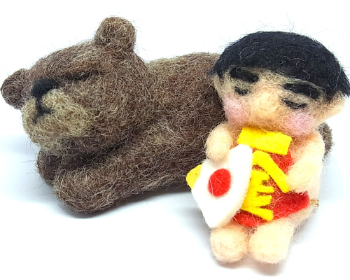 羊毛フェルト】おじさん顔の金太郎と熊さん 羊毛フェルト ゆきみ