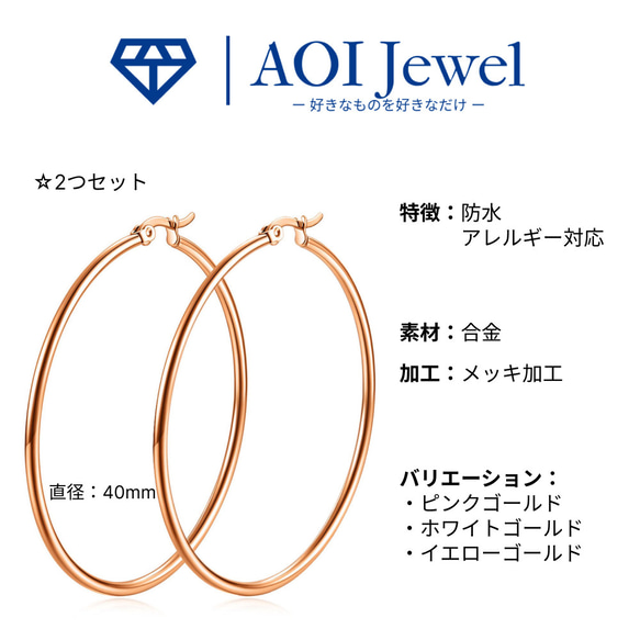 AOI Jewel フープピアス 大きめ リング フープ ピアス レディース 金属アレルギー対応 おしゃれ 両耳セット 10枚目の画像