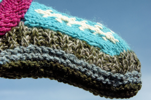 手織りウールニットソックス/ストライプソックス/ウールかぎ針編みストッキング/暖かいウールソックス - 南米産ブルーベリーフルー 12枚目の画像