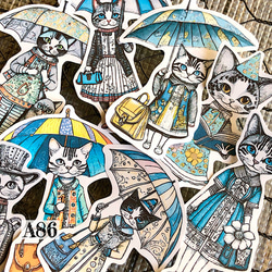 送料無料【A86コラージュ素材】シール　猫　ジャンクジャーナル　デザペ　おすそ分け　バレット　オリジナル 4枚目の画像