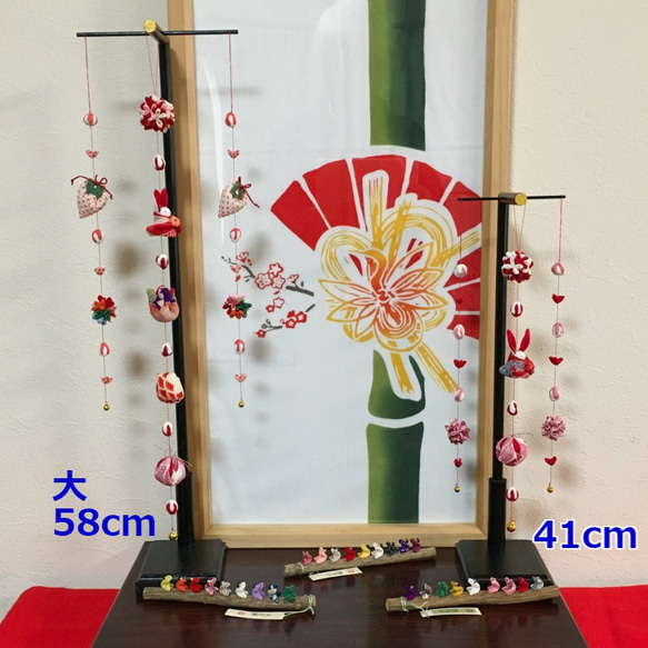 つるし飾り ３本 大  Ｂ 吊るし  正月 古布正絹 着物リメイク ひな飾り つるし雛  うさぎ 4枚目の画像