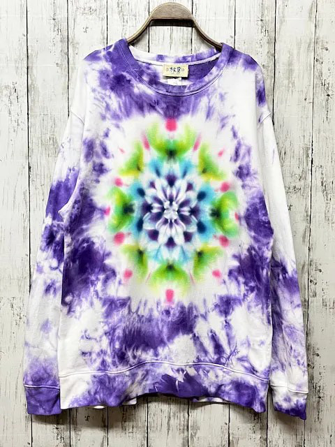 タイダイ スウェット トレーナー ムラ染め パープル　曼荼羅染め　XLサイズ  HD20-53