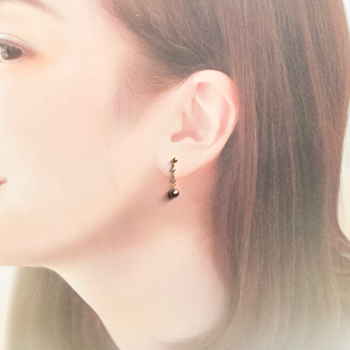 K18 ダイヤモンド タヒチパール ピアス ピアス（フック・チェーン 