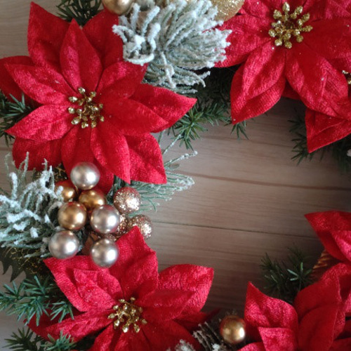 真っ赤なポインセチアのクリスマスリース【冬支度ハンドメイド2025