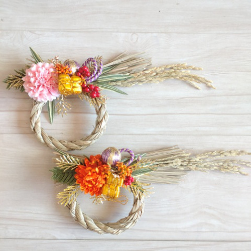 手のひらサイズのミニしめ縄【オレンジ】【冬支度ハンドメイド2023