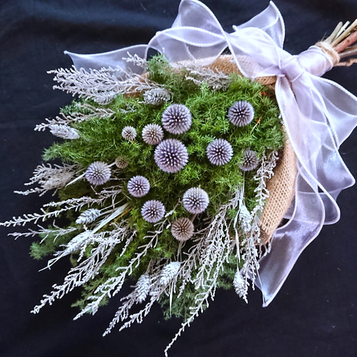＊Natural＊クリスマススワッグ　瑠璃玉アザミ☆ドライフラワースワッグ 瑠璃玉アザミとリモニウムのブーケスワッグ ドライフラワースワッグ