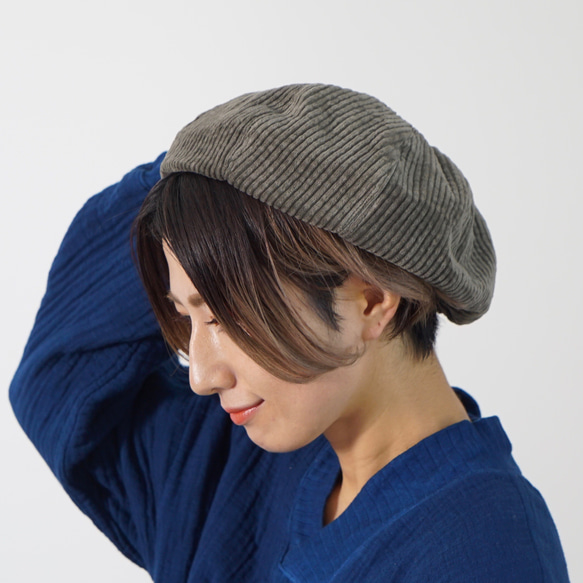 コーデュロイベレー帽/オリーブグリーン/遠州織物 1枚目の画像