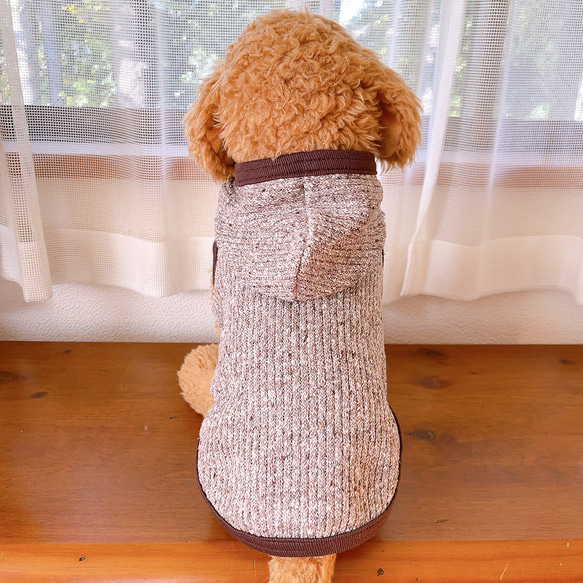 犬服　ブラウン杢パーカー 6枚目の画像