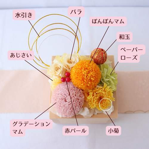 升 和風アレンジ プリザーブドフラワー お祝い 誕生日 菊 檜 国産