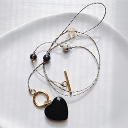 ♡Big heart "Black" ガラスハート 天然石 紐ネックレス　シトリン/ダルメシアンジャスパー… 3枚目の画像