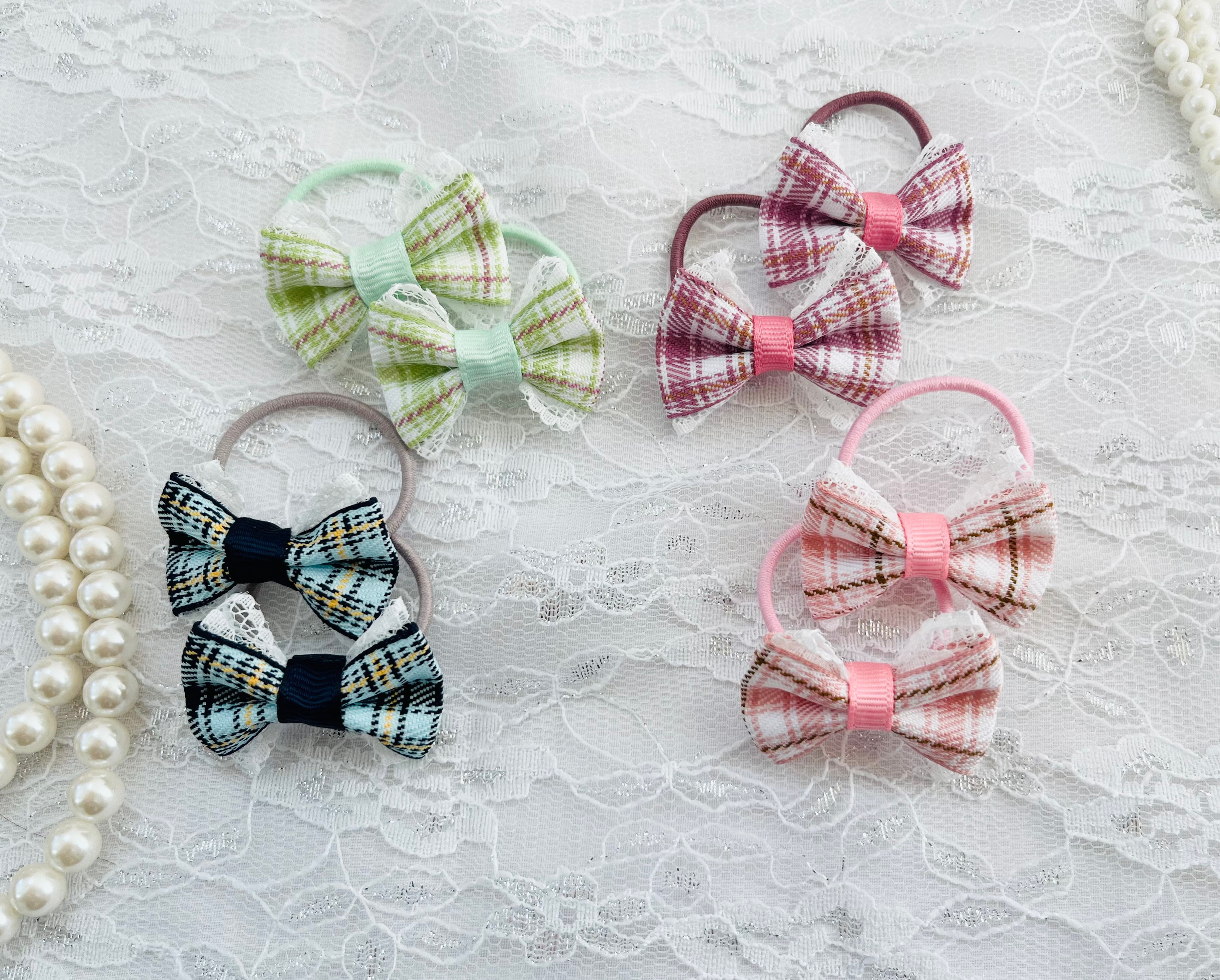 【T-263】チェック柄ヘアリボン　キッズヘアゴム　キッズヘアリボン