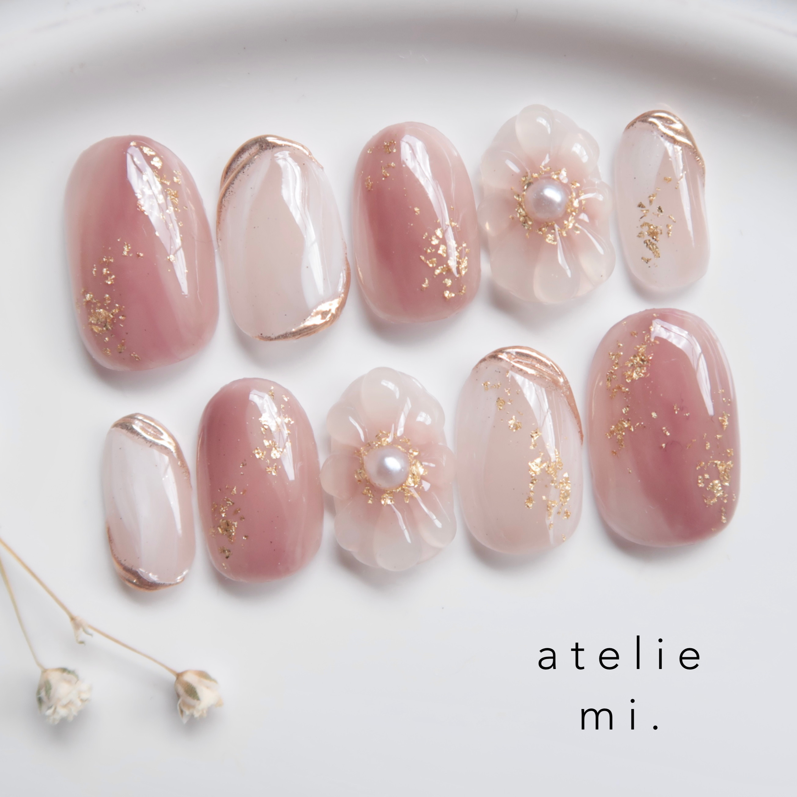 ◎No.005◎ ニュアンスネイル ネイルチップ 結婚式 成人式 うるうるくすみピンクのニュアンスネイルチップ*成人式