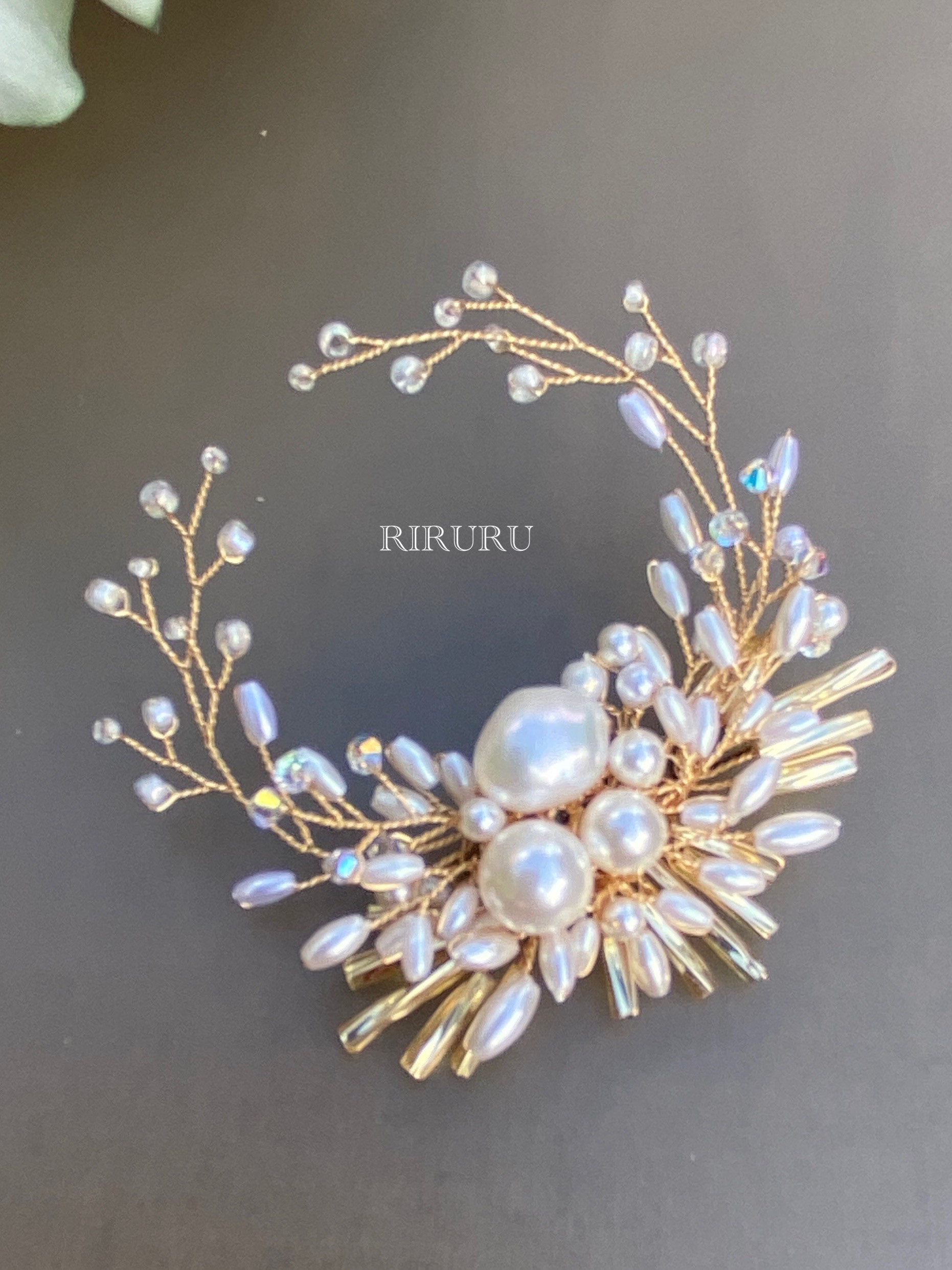 小枝パールブローチサークル(M)ゴールド〈受注生産〉フォーマル、卒業式、入学式、結婚式、贈り物 4,233円