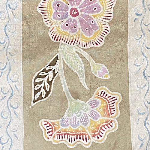 ◯手描きロウケツ染め創作布　 　　　　図柄、　\" 桐と鳳凰\" 帷子 白麻地桐鳳凰模様 文化遺産オンライン