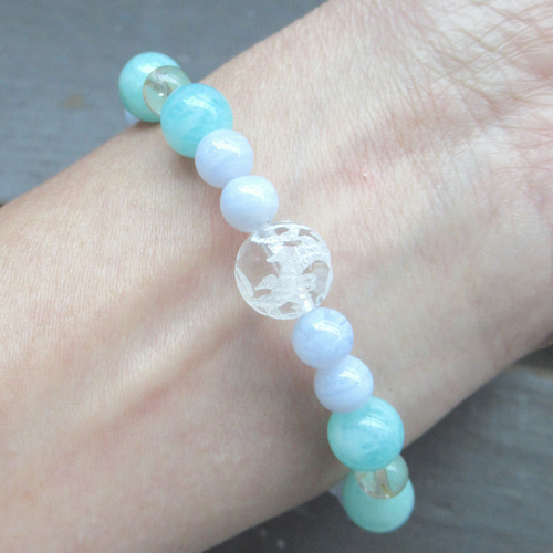 0711104 ラスト❗️天然アマゾナイト双蓮ブレスレット、約15＊8ミリ