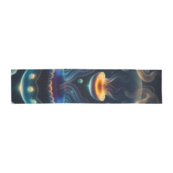 宇宙のような深海で泳ぐ幻想的でゆめかわいいきらびやかなネオン色に光るクラゲ スカーフ 1枚目の画像