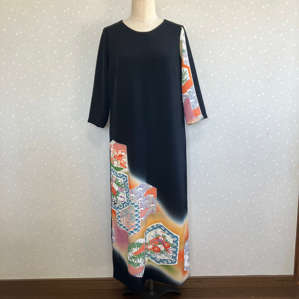 留袖ワンピース　4L/115 正絹　Y作 留袖ワンピース 4L/115 正絹 Y作 送料無料 着物リメイク 留袖