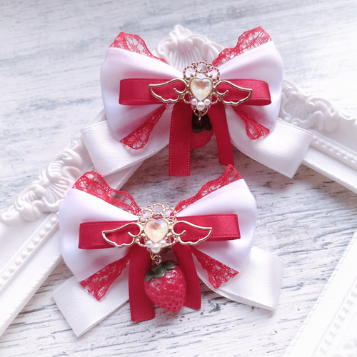 量産型 地雷系 ヘアクリップ 2個セット 赤 白 いちご ヘアピン marumin