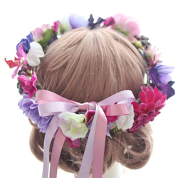 花冠　花かんむり　紫　古希　喜寿　リース　ヘッドドレス　髪飾り　アネモネ　ラナンキュラス　ラン 5枚目の画像