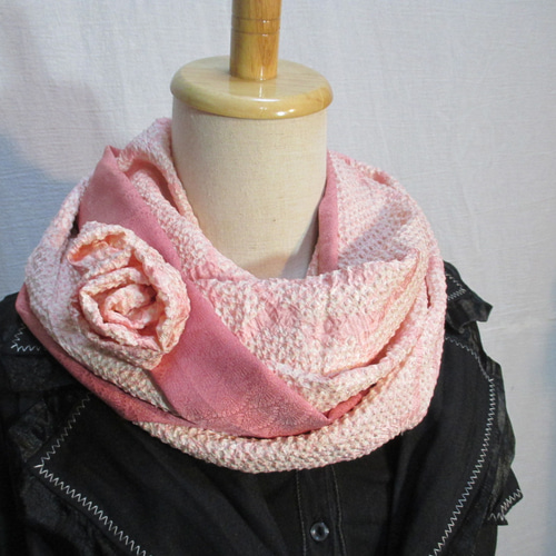 s5 スヌード コサージュ付 着物リメイク シルク絞り ネックウォーマー