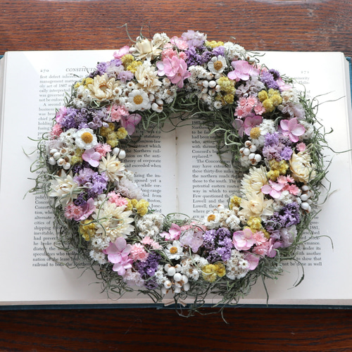 23cm) パステルカラーの淡いお花畑リース/ドライフラワー/クリスマス  