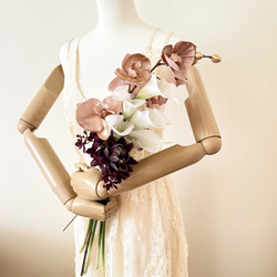 ウェディングブーケ ブートニア付き アーティフィシャル 造花 胡蝶蘭