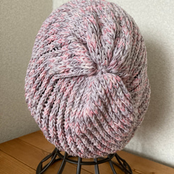 手編み　ななめリブニット帽子　コットンリネン 6枚目の画像