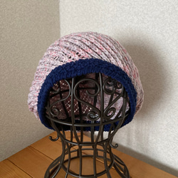 手編み　ななめリブニット帽子　コットンリネン 3枚目の画像