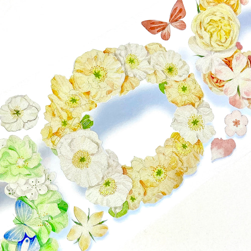 s-263○海外マスキングテープ 切り売り ／ 海外マステ リース 花輪 花