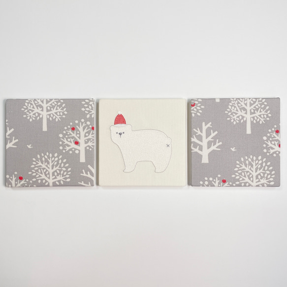 【送料無料】ファブリックパネル　北欧しろくまサンタ刺繍&北欧の森　15×15cm 3枚セット 2枚目の画像
