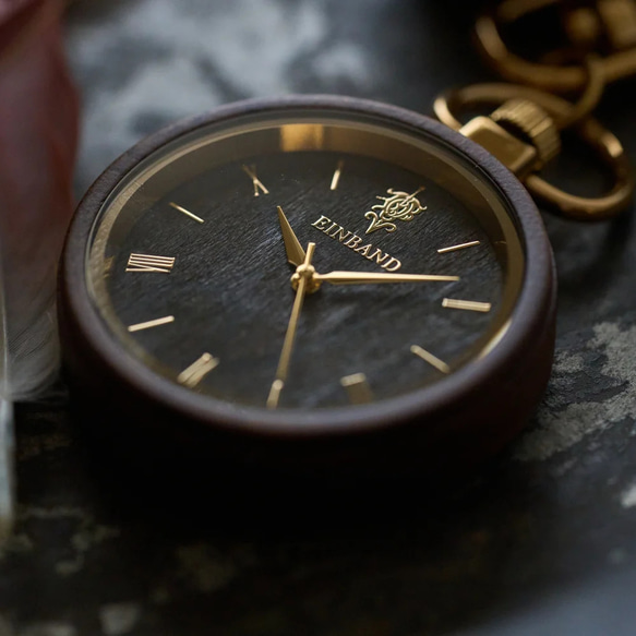 【木製懐中時計】EINBAND Wood Pocket Watch 36mm 【Sandal Wood文字盤】 2枚目の画像