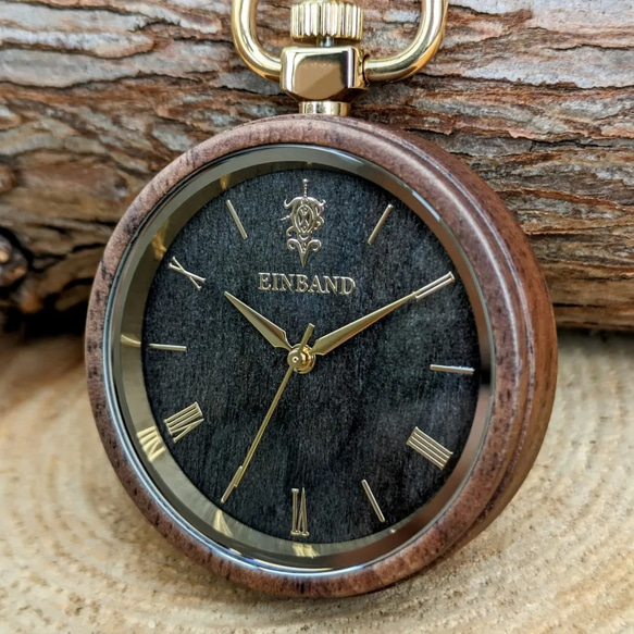 【木製懐中時計】EINBAND Wood Pocket Watch 36mm 【Sandal Wood文字盤】 5枚目の画像