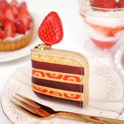 ピンクショートケーキなL字ファスナーコンパクト財布（牛革製