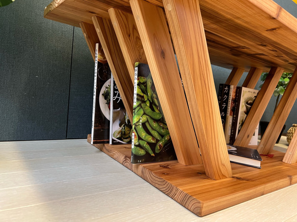 《在庫整理品》 ローテーブル 長方形 格子脚 90cm 60cm 45cm 収納付き 杉 3枚目の画像