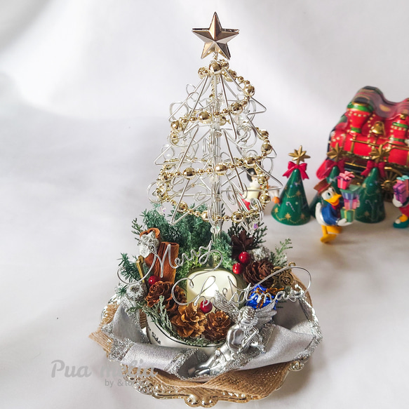 即納】 ワイヤー ツリー の クリスマス アレンジ【シルバー 即納】 ワイヤー ツリー の クリスマス アレンジ【シルバー