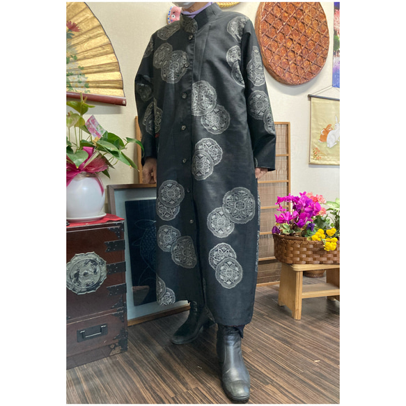 大島紬と着物の雨コートのリバーシブルコート　　　　　着物リメイク 4枚目の画像