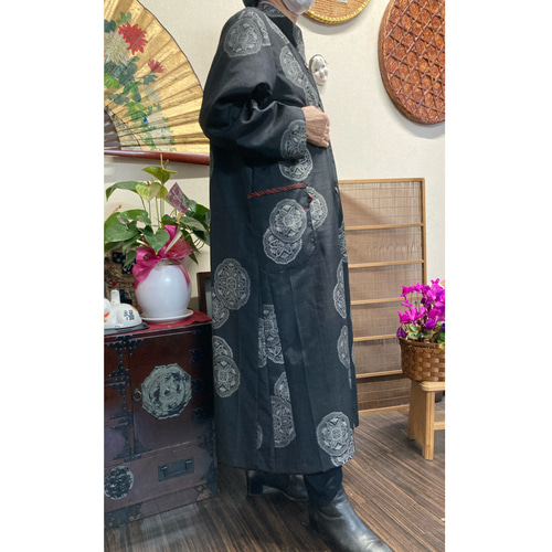 大島紬と着物の雨コートのリバーシブルコート 着物リメイク コート