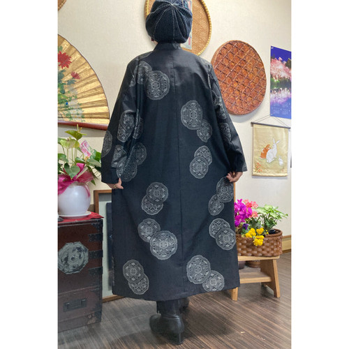 大島紬と着物の雨コートのリバーシブルコート 着物リメイク 