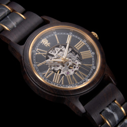 【木製腕時計】EINBAND Frieden ブラックマルキーナ×エボニーウッド(黒檀) 自動巻き木製腕時計 40mm 6枚目の画像