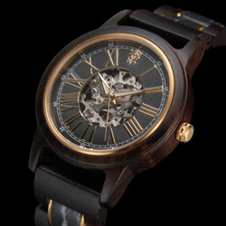 【木製腕時計】EINBAND Frieden ブラックマルキーナ×エボニーウッド(黒檀) 自動巻き木製腕時計 40mm 7枚目の画像