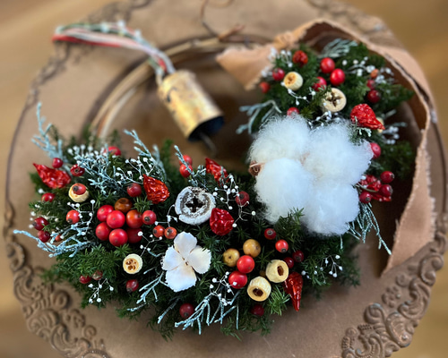 クリスマスリース　受注製作 受注制作】赤のクリスマスリース(プリザーブド) プリザーブド