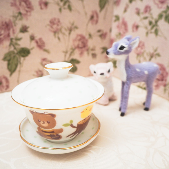 【訳あり】熊の蓋碗（ガイワン)　中国茶器　ポーセラーツ 1枚目の画像