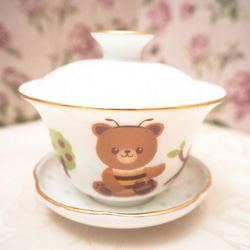 【訳あり】熊の蓋碗（ガイワン)　中国茶器　ポーセラーツ 5枚目の画像
