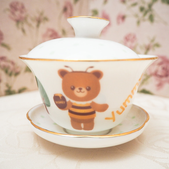 【訳あり】熊の蓋碗（ガイワン)　中国茶器　ポーセラーツ 2枚目の画像