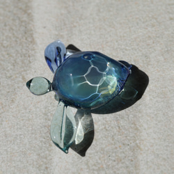 ガラスのウミガメと海色小型パネル＊アクアマリンと水色のウミガメオブジェ ～波紋～ 18枚目の画像